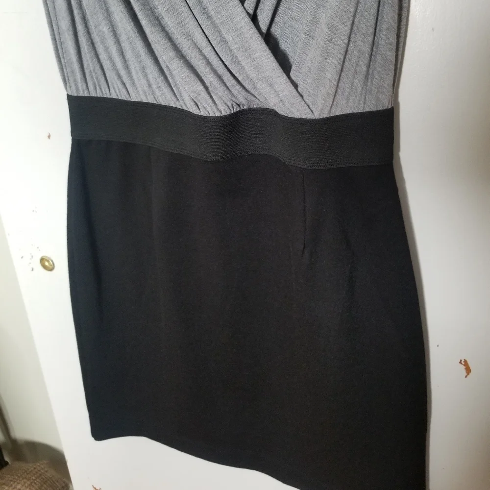 Allen B Military Inspired 2 Tone Mini Dress, Capped Studded Sleeves Black Gray M - Picture 8 of 9